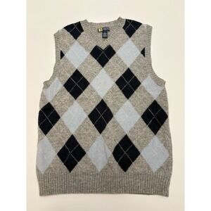 VTG Men's Duck Head 100% Lambswool Diamond Patterned Vest SZ Large